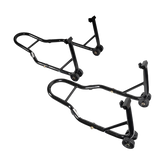 Pair of adjustable front and rear motorcycle lift stands, removable, black
